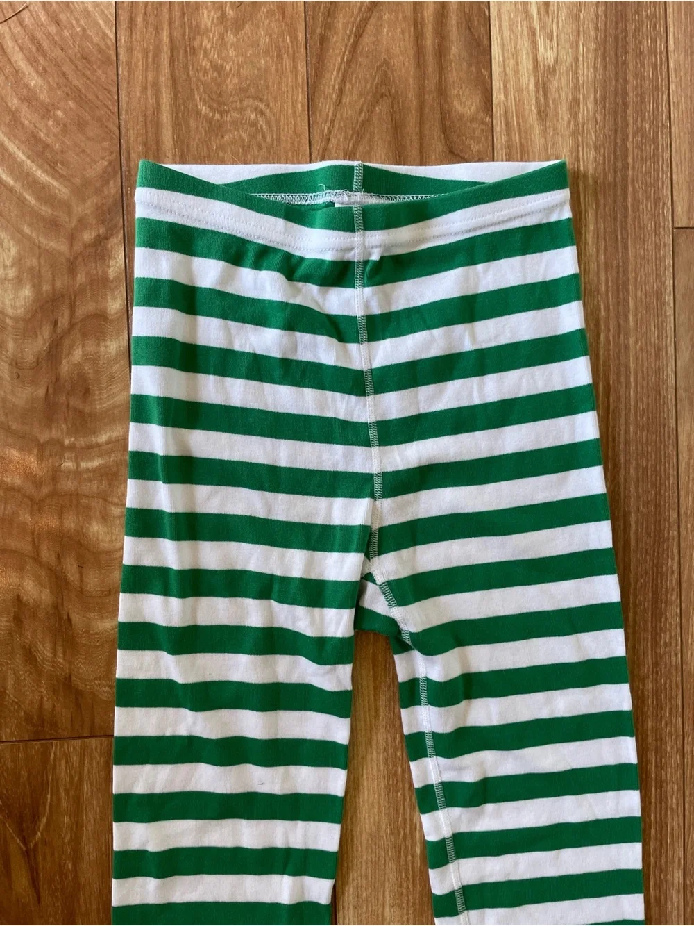 Hanna Andersson Green & White Striped Cotton Pajama Set with Red Trim Size 12